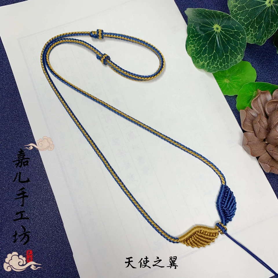 Collar de cuerda de 8 hilos de alas de ángel trenzadas a mano pura para colgantes Foto 2 de 3