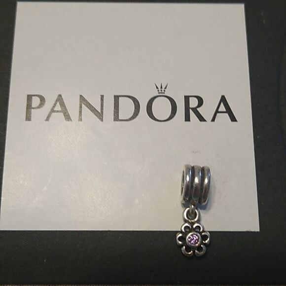 Authentic Pandora Dangling Drop Daisy Amethyst Ch… - image 1