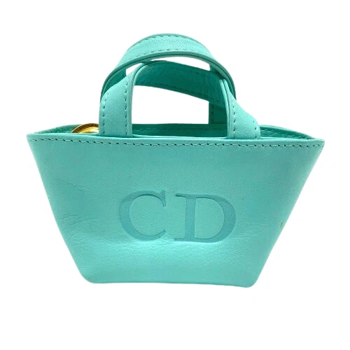 Micro sac fourre tout Christian Dior logo CD breloque braconnier cuir bleu turquoise