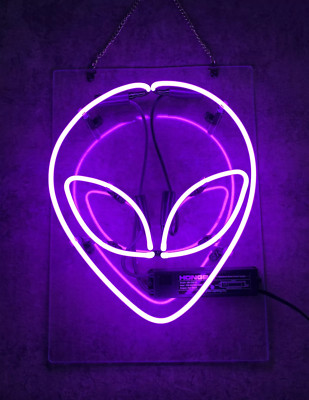 Purple UFO Alien 14''x10'' Glass Acrylic Neon Light Sign Lamp Gift Cave Bar AM