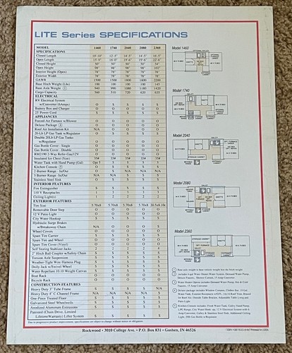 1991 91 ROCKWOOD Lite Camping Trailers Dealer Stamped Sales Brochure - Bild 2 von 2