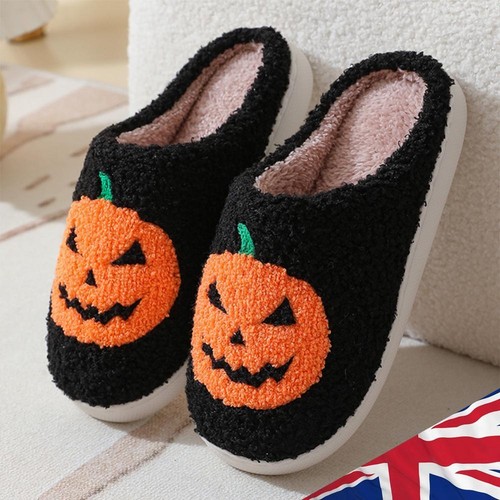Halloween Skeleton Plush Slippers Fuzzy Skull Slippers Cute Anti Slip for Winter