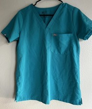 FIGS Catarina Women s Sz S Scrub Top Teal Blue Technical Collection One Pocket