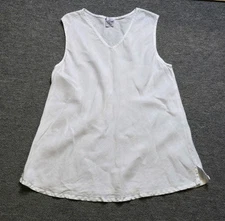 Match Point 100% Linen V-neck White Tank Top Size LARGE Summer/vacation 