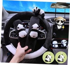 8 Pcs Cute Steering Wheel Cover Setanti-slip Lovely Cartoon Car Black White
