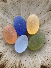 Beautiful color sea glass 5pcs, surf tumbled, weathered, beach glass, 11