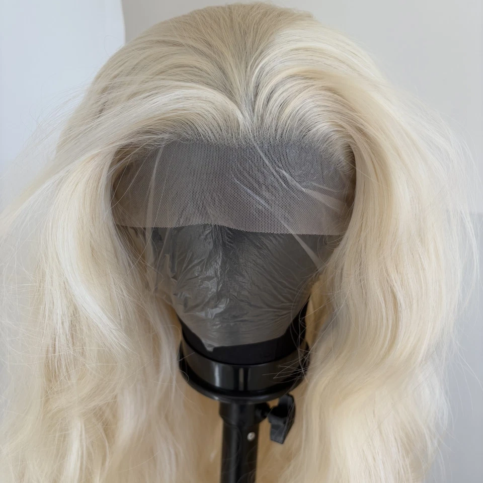 Длинный волнистый отбеливающий светлый синтетический парик с термостойкими лобными кружевами - Изображение 2 из 4