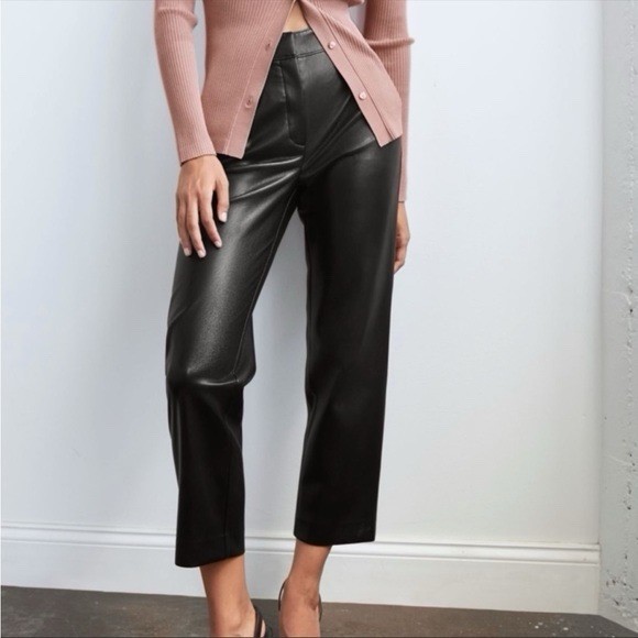 Aritzia Babaton Command Cropped Black Faux Leather Straight Leg Pants Size 8