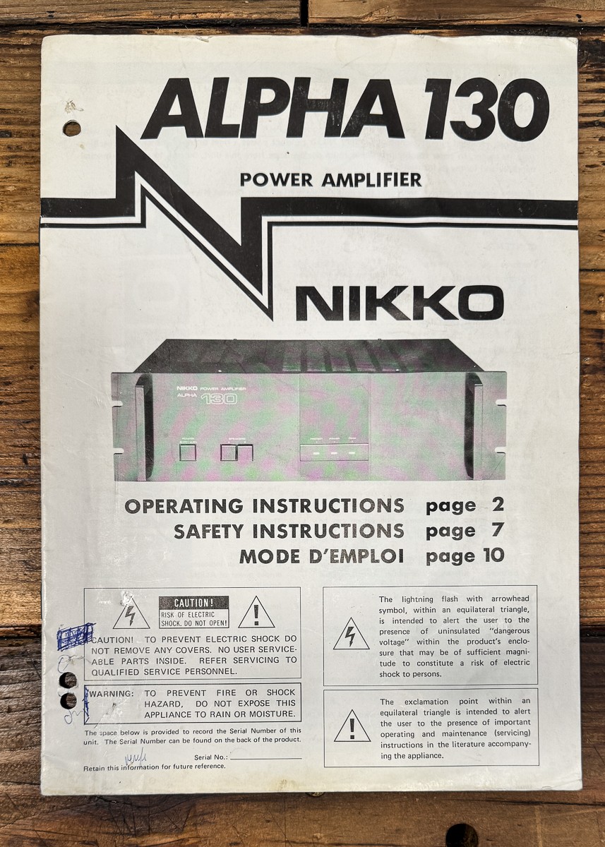 Nikko Alpha 130 Amplifier Owners / User Manual *Original*