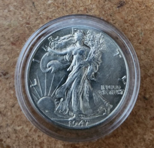 1947 p high grade (AU/BU) silver Walking liberty half dollar in acrylic capsule