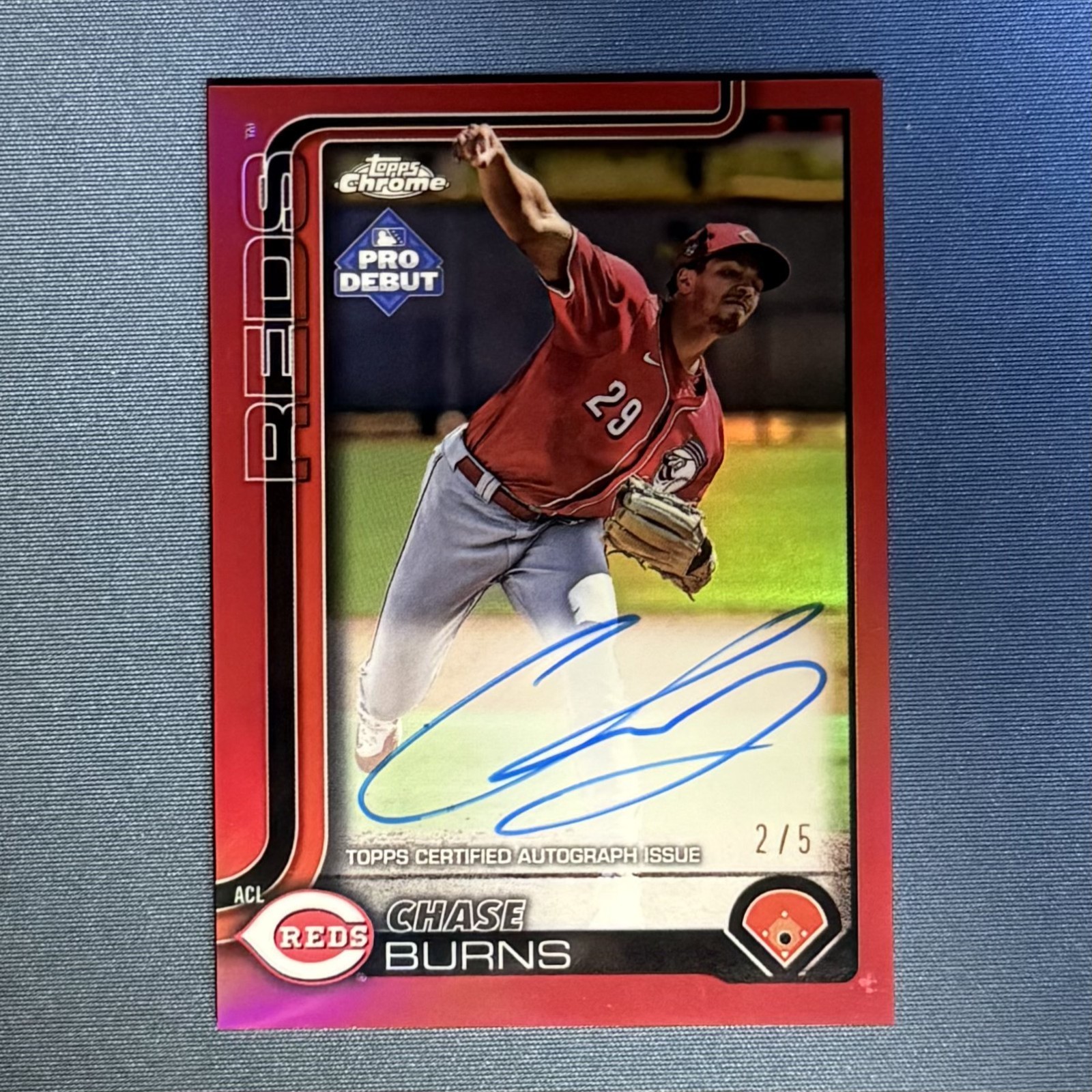 2025 Topps Pro Debut CHASE BURNS Chrome Red Refractor AUTO 2/5 SEE PHOTOS