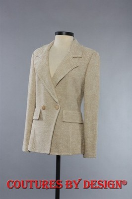 St John Knits Double Breasted Gold Shimmer Tweed Jacket Size 12 NWT MSRP $1295