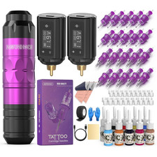 Wormhole WTK293 Wireless Tattoo Gun Kit 2 Batteries 20 Needles 10 Inks Purple