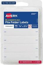 File Folder Labels, 5/8" X 2-3/4", White, Non-Printable, 156 Blank Labels Total