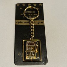 Las Vegas Slot Machine Collectible Key Chain Gold Tone VTG