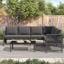 6 Seater Garden Corner Sofa Set with Table, 4 Pieces Metal Garden Furniture Set