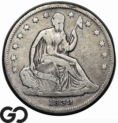 1839 Seated Liberty Half Dollar, No Drapery, FINE Key Date, Scarce, Bids: 650