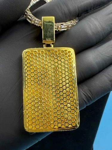 14K Yellow Gold Plated 3.20Ct Round Real Moissanite Custom Dog Tag Charm Pendant - Picture 6 of 10