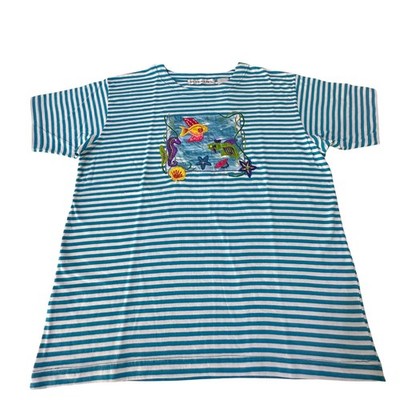 VTG Victoria Jones Striped Beaded Shirt Womens M Mermaidcore Coastal Grandma