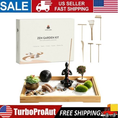 New Zen Garden Kit Desk Decor Japanese Mini Sand Box Set Meditation Therapy