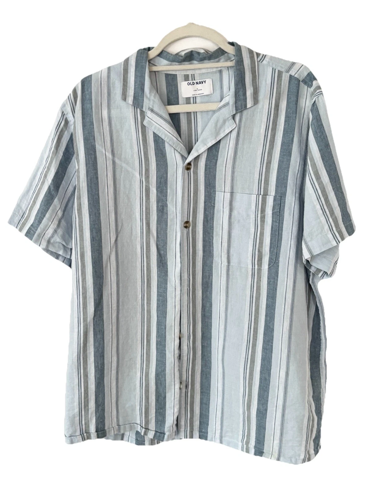 Old Navy Men's Casual linen blend Blue Striped Shirt LARGE
