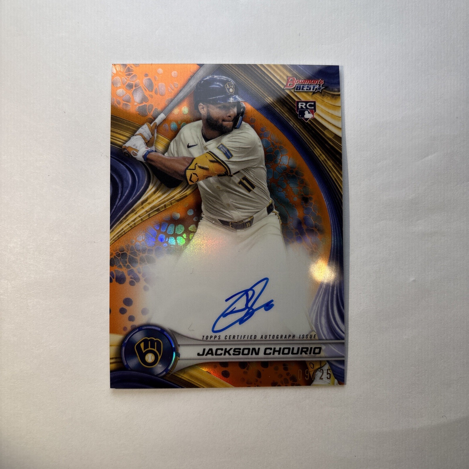 2024 Bowman's Best Jackson Chourio Orange Refractor Auto RC 09/25 Brewers SSP