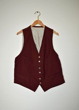 Weinrote NOS Vintage Weste aus Schurwolle & Satin Einzelstück Unikat, Gr. S M