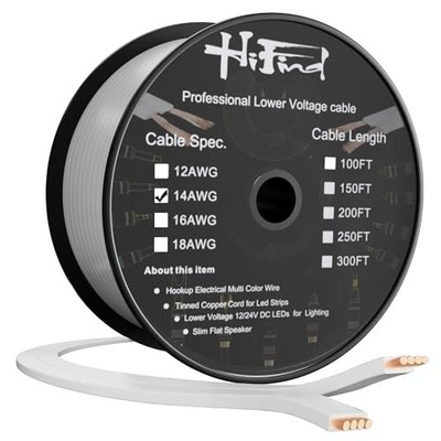 Premium Flat Speaker Cable Wire 100 Ft Spool, OFC Electrical 100FT 14 Gauge