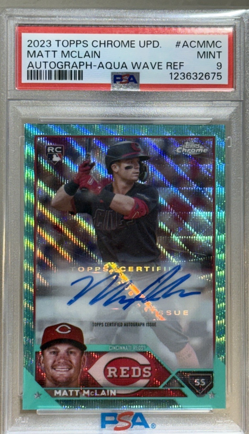 2023 TOPPS CHROME UPDATE MATT MCLAIN AUTO AQUA WAVE /199 PSA 9