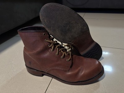Frye Roland Lace-Up Boot in ''Redwood'' pebbled leather Size 11M Made USA