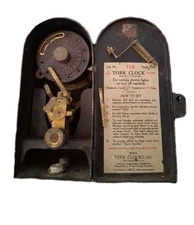 Vintage Antique Ansonia Tork clock 115 single pole Tombstone Coffin 10 Day timer