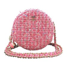 AUTH CHANEL MATELASSE ROUND CHAIN SHOULDER BAG AP0245 PINK TWEED WOMEN'S F/S