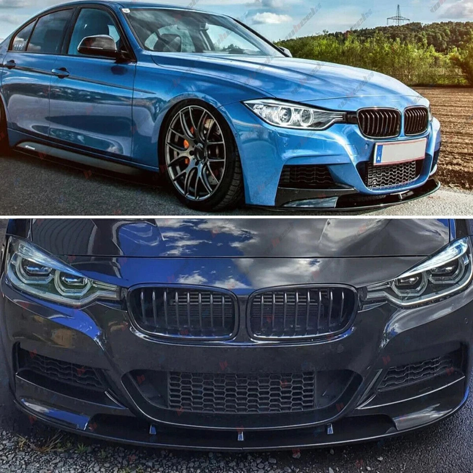 Derramador labial parachoques delantero deportivo negro brillante para BMW F30 serie 3 M 2012-2018 Foto 3 de 4