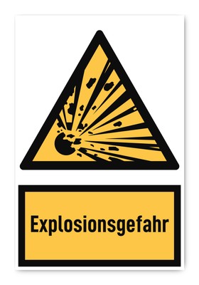 Explosionsgefahr - Warnzeichen mit Text (deutsch) (gelb/schwarz) - hochkant -...