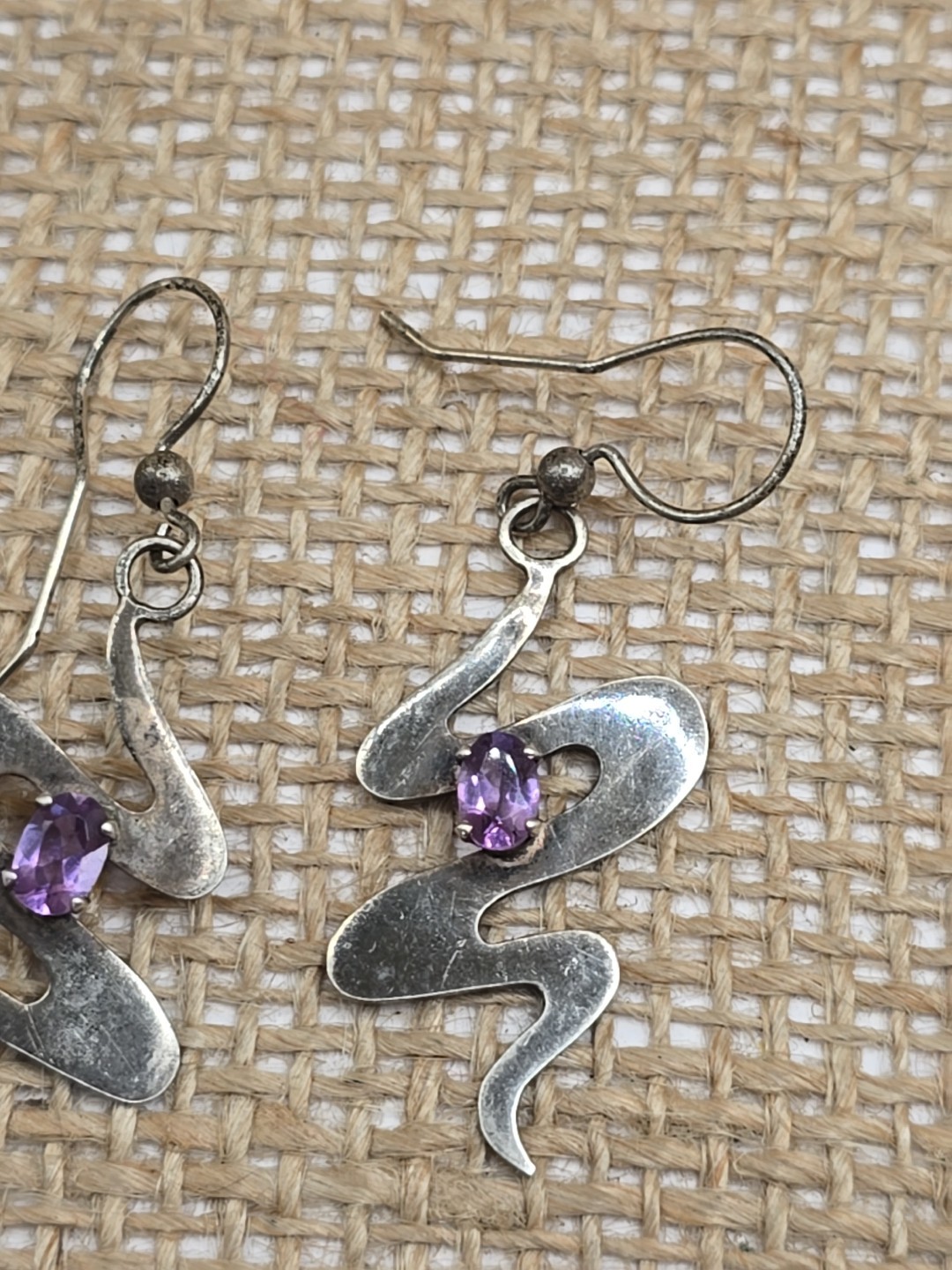 Sterling Silver Amethyst Scribble Dangle Earrings… - image 3