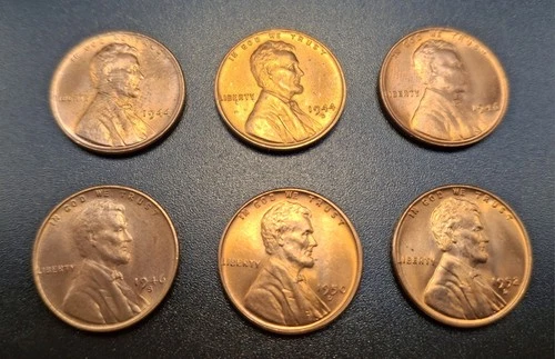 Uncirculated Lincoln Cents- Lot Of 6 Wheat Pennies-1940's And 1950's