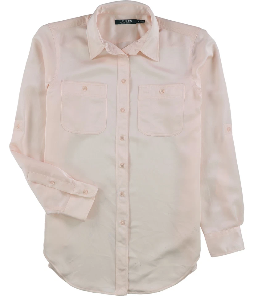 Ralph Lauren 女式纯色丝质纽扣衬衫,粉色,M