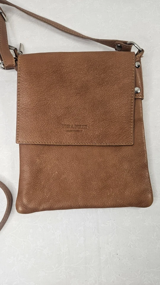 Vera Pelle Brown Pebbled Leather Crossbody Made In Italy  - Image 2 of 4