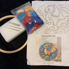 Needle Felting Kit Wool Craft Kit Rainbow Colored Baby Dragon Scene