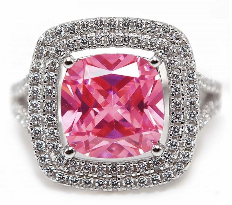 5CT Heat Treated Pink Topaz 925 Solid Sterling Silver Ring Sz 6