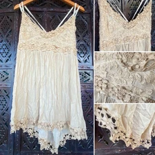 Romantic Boho Babydoll Tunic Top Womens XXL Tea Stained Crochet Lace Fairycore