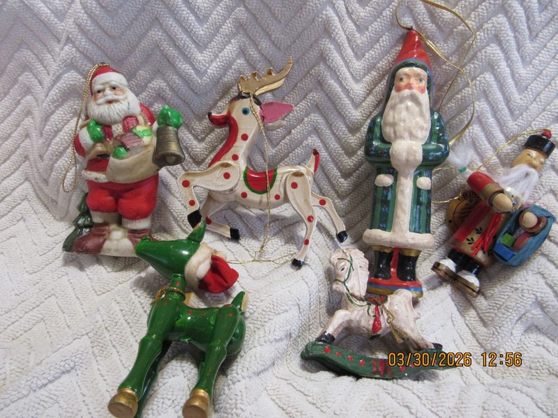 Vintage Wooden Christmas Ornaments 7 Pieces Holiday Lot -
