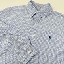 Ralph Lauren Dress Shirt Mens 16.5 Blue Check Button Down Long Sleeve Logo