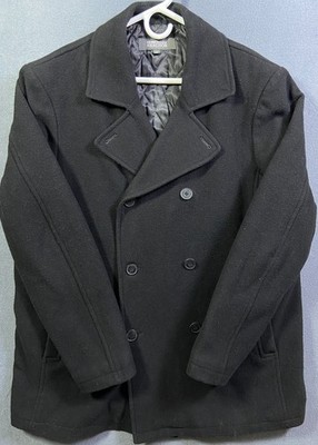 Kenneth Cole Men's Wool Blend Double Breasted Peacoat Black