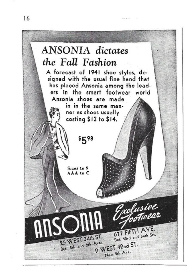 Calzado exclusivo Ansonia vintage 1940 anuncio de moda moda elegante Foto 2 de 2