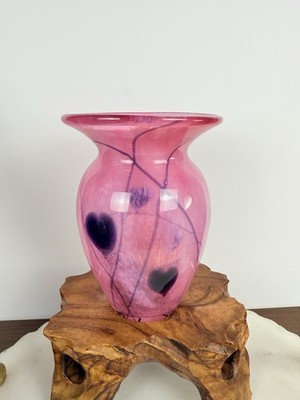 Gibson Glass 2002 Pink Swirl Hanging Hearts Vase