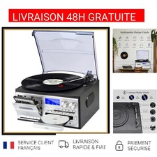 Tourne-Disque Vinyle Bluetooth 9-en-1 JORLAI Platine 3 Vitesses CD Cassette