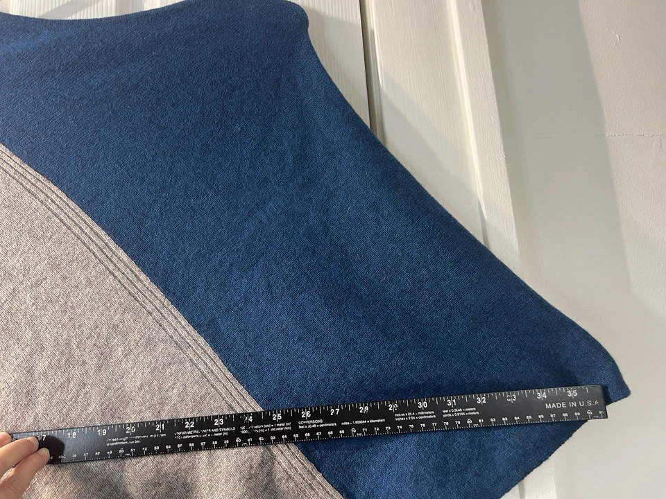 Poncho Chal Celeste Talla Única Lana Cachemira Gris Azul Ligero Clásico Foto 4 de 4