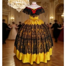 18th Century Civil War Southern Belle Prom Dresses Black Lace Victorian Gowns