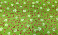 JOANN - CANDY CANES & SNOWFLAKES ON LIME GREEN--1 YARD